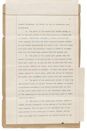 Lot #7074 Thomas Edison (2) Documents Signed in Electric Battery Development Archive, Acquiring Rights to the 'Lalande-Chaperon Cell' to Power His Great Inventions: the Phonograph and Electric Light - Image 5