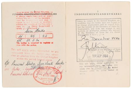 Lot #7093 Tom Cruise’s UK Certificate of Registration Booklet, Signed with His Given Name, “Thomas C. Mapother IV” - Issued for the Production of Ridley Scott’s Legend - Image 3