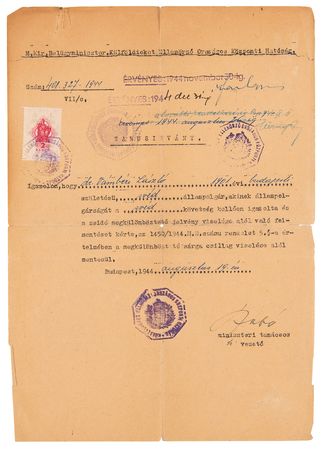 Lot #7022 Raoul Wallenberg 'Schutzbrief' Document Signed, Saving a Hungarian Jew During World War II, with Jewish Badge Exemption Document and Residency Permit - Image 4
