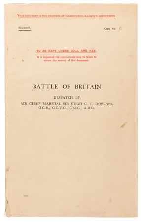 Lot #7019 Battle of Britain: Secret Dispatch Signed by Air Chief Marshal Hugh Dowding (1941), with Hand-Colored Maps and Mimeograph Draft - Image 2