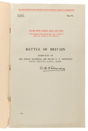 Lot #7019 Battle of Britain: Secret Dispatch Signed by Air Chief Marshal Hugh Dowding (1941), with Hand-Colored Maps and Mimeograph Draft - Image 3