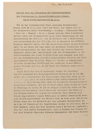Lot #7021 Erwin Rommel World War II-Dated Typed Letter Signed, Enclosing a Report on His Near-Fatal Wound and Alluding to Patton's Liberation of Paris - Image 4