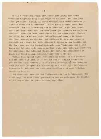 Lot #7021 Erwin Rommel World War II-Dated Typed Letter Signed, Enclosing a Report on His Near-Fatal Wound and Alluding to Patton's Liberation of Paris - Image 6