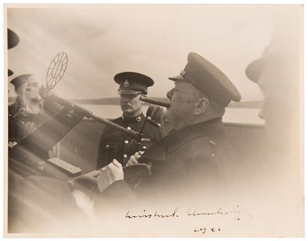 Lot #7018 Winston Churchill World War II-Dated Signed Photograph, Shown with Cigar and Naval Anti-Aircraft Gun - Image 1