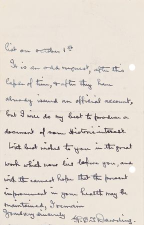 Lot #7020 Hugh Dowding World War II-Dated Autograph Letter Signed to Lord Beaverbrook, on Preparing His 