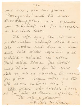 Lot #7023 Wernher von Braun Autograph Letter Signed to Walter Dornberger, Emphasizing the Goals of Operation Paperclip: 