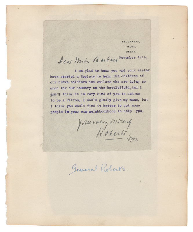 Lot 276 Frederick Roberts Typed Letter Signed