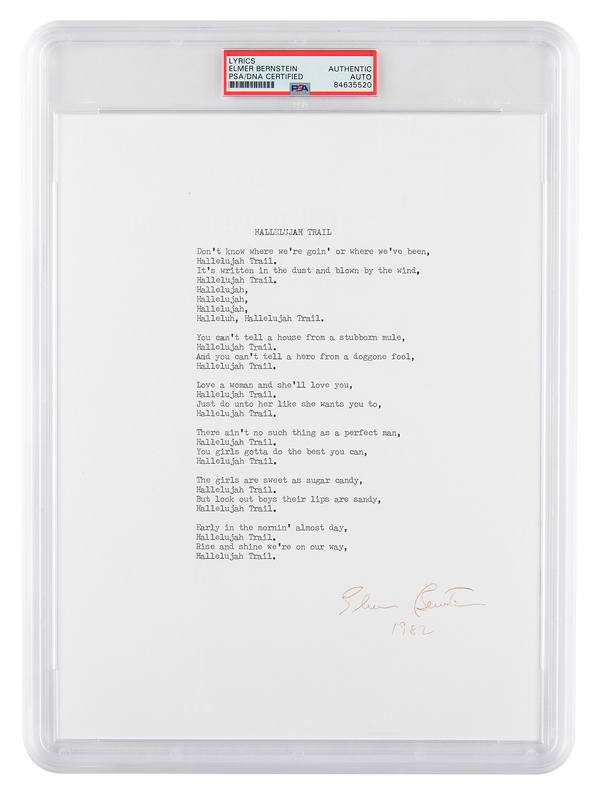 Lot 405 Elmer Bernstein Signed Souvenir Lyrics - 'Hallelujah Trail'
