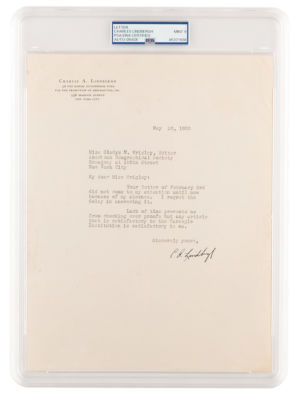 Lot 285 Charles Lindbergh Typed Letter Signed - PSA MINT 9