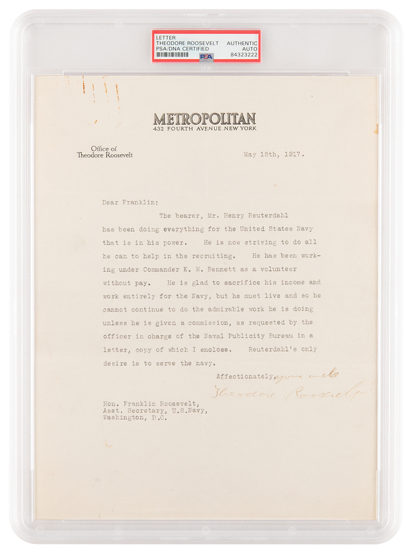 Lot 13 Theodore Roosevelt Typed Letter Signed to Franklin D. Roosevelt, Signed 