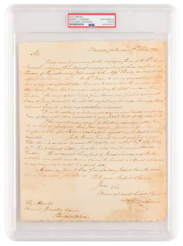 Lot 267 Henry Laurens Autograph Letter Signed