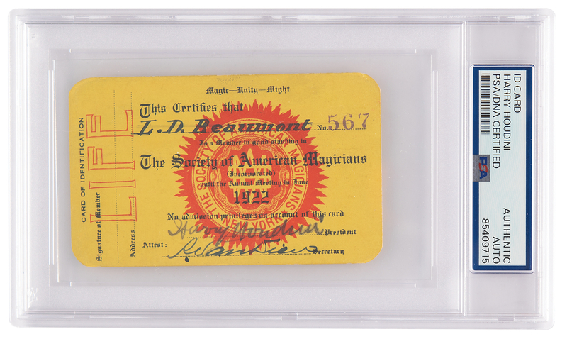 Lot 453 Harry Houdini Signed Society of American Magicians Membership Card