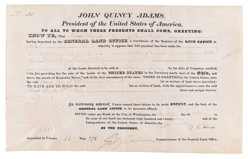 Lot 22 John Quincy Adams Document Signed as President