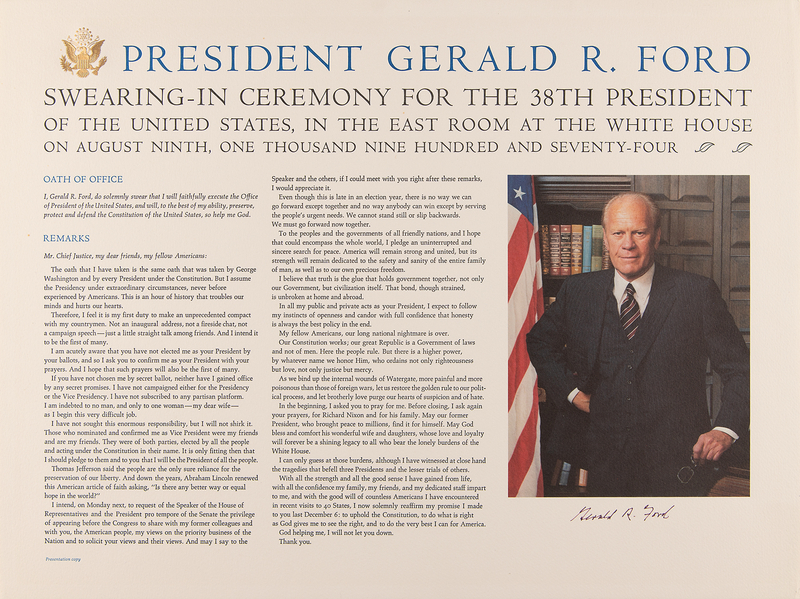 Lot 43 Gerald Ford Signed Broadside - Oath of Office (20˝ x 15˝)