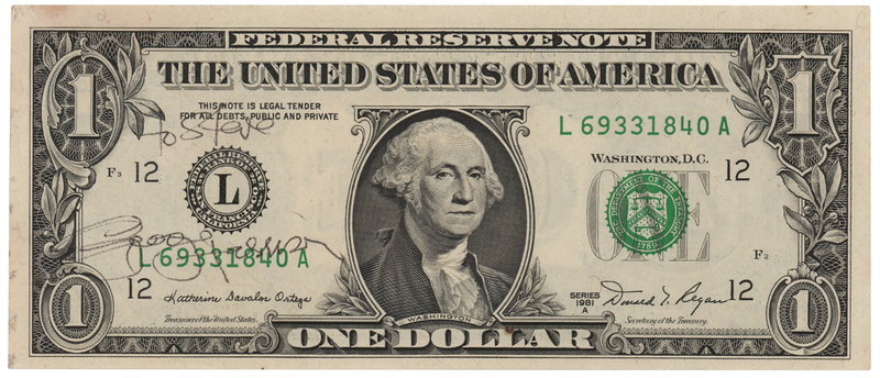 Lot 414 Beatles: George Harrison Signed $1 Dollar Bill