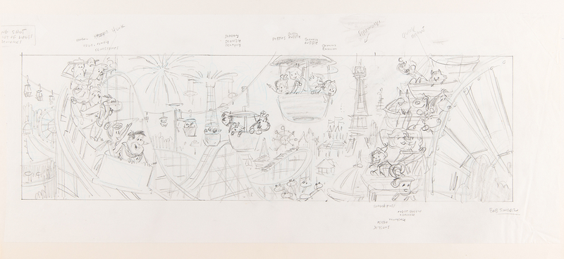 Lot 331 Hanna-Barbera pan production 'Theme Park' drawing by Bob Singer