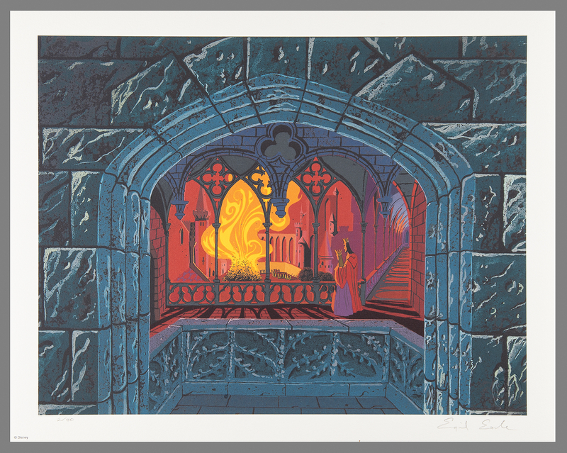 Lot 322 Eyvind Earle Signed 'Sleeping Beauty Castle Tableaus' Giclee Print – 'Burning Spinning Wheels' (Ltd. Ed. #2/40)