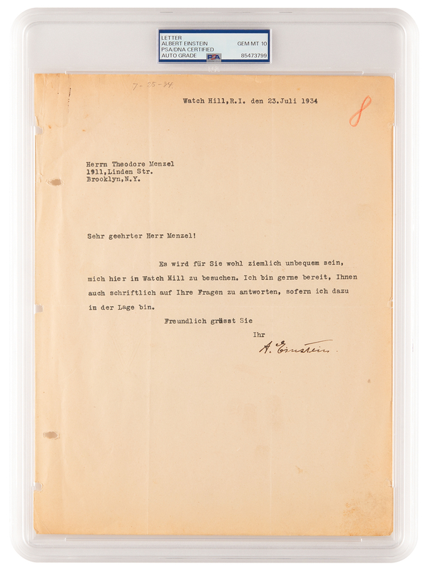 Lot 120 Albert Einstein Typed Letter Signed - PSA GEM MINT 10