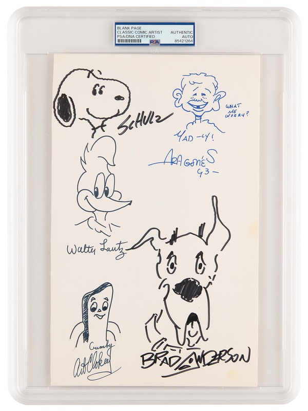 Lot 318 Cartoonists: Schulz, Clokey, Anderson, Lantz, and Aragones Original Sketches