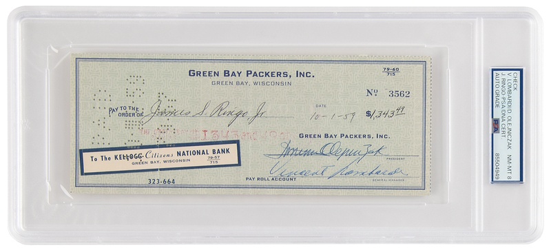 Lot 730 Vince Lombardi Signed Check to NFL Hall of Famer Jim Ringo