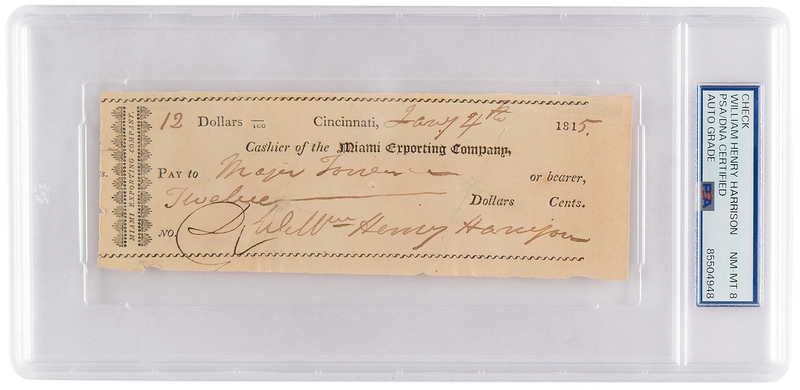 Lot 4 William Henry Harrison Signed Check - PSA NM-MT 8