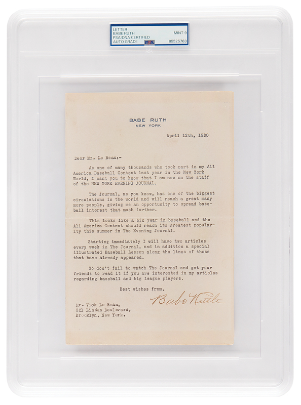 Lot 655 Babe Ruth Typed Letter Signed on His Newspaper Column: 