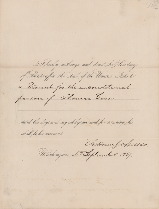Lot 49 Andrew Johnson Document Signed as President