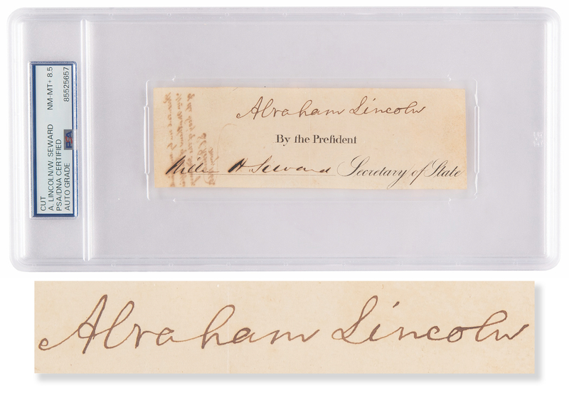 Lot 7 Abraham Lincoln Signature as President - PSA NM-MT+ 8.5