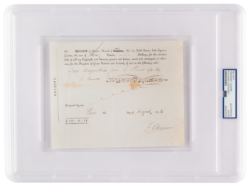 Lot 373 Frederic Chopin Document Signed - Receipt for Selling Copyright to a Trio of Solo Piano Mazurkas, Op. 59