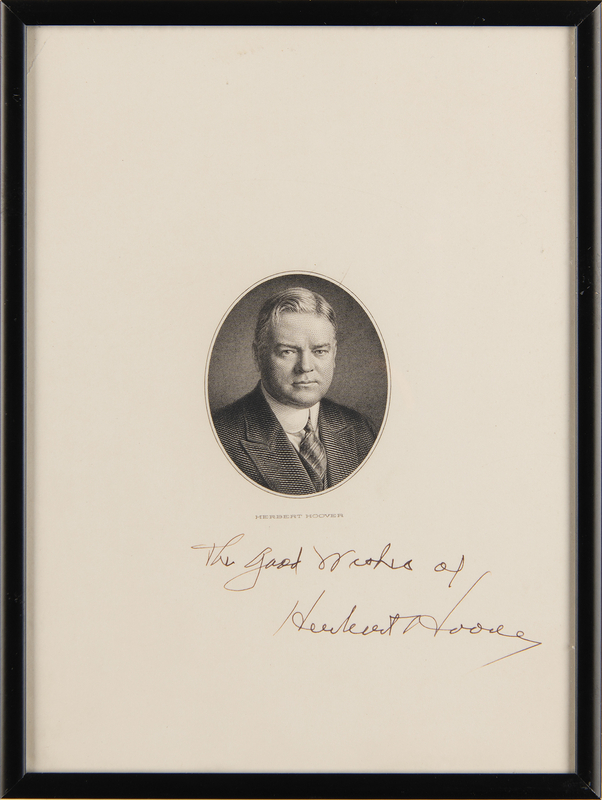 Lot 47 Herbert Hoover Signed Portrait Engraving