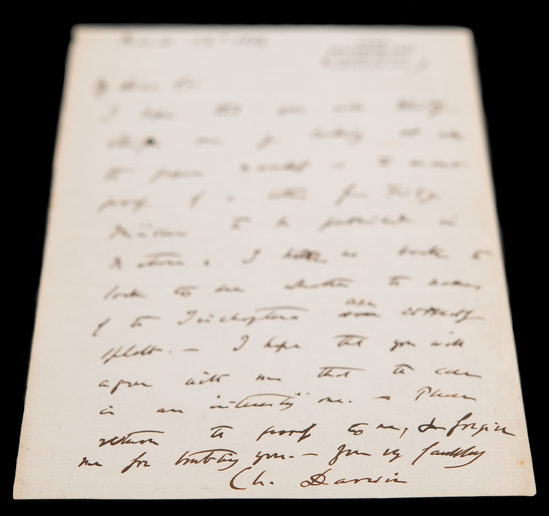 Lot 110 Charles Darwin Autograph Letter Signed to an Editor, Ensuring that “the name of the Trichoptera are correctly spelt”