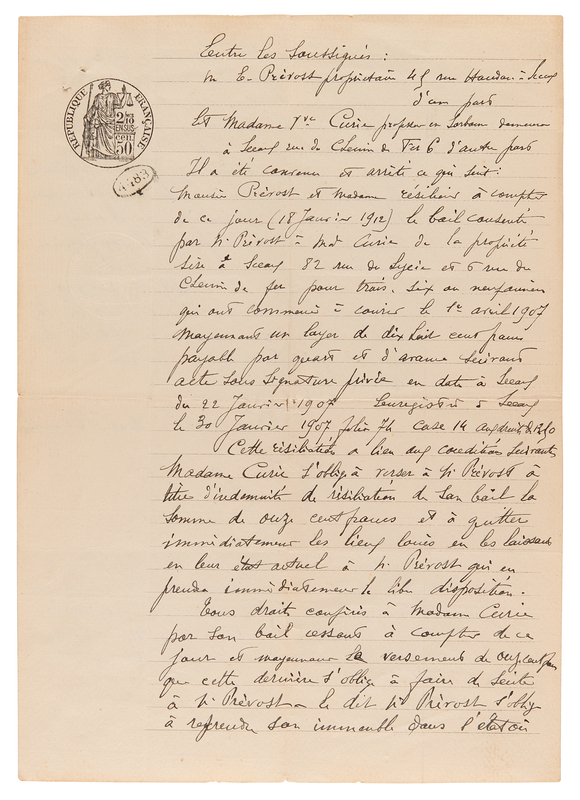 Lot 109 Marie Curie Twice-Signed Document