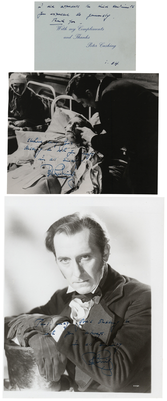 Lot 513 Peter Cushing (2) Signed Photographs and Handwritten Note