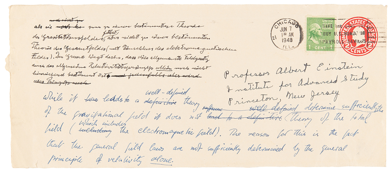 Lot 114 Albert Einstein Handwritten Draft Paragraph on the Theory of Relativity: 