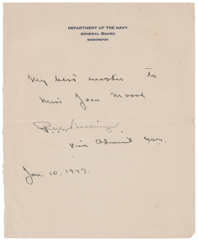 Lot 272 Pearl Harbor: Patrick N. L. Bellinger Signature