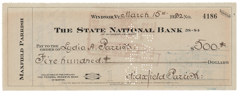 Lot 309 Maxfield Parrish Signed Check