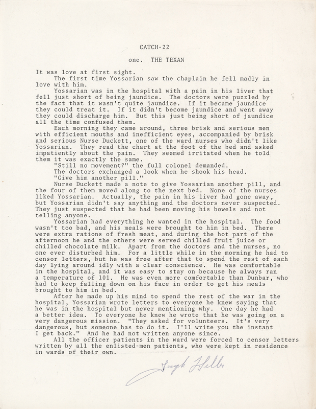 Lot 349 Joseph Heller Signed Souvenir Typescript - Catch-22