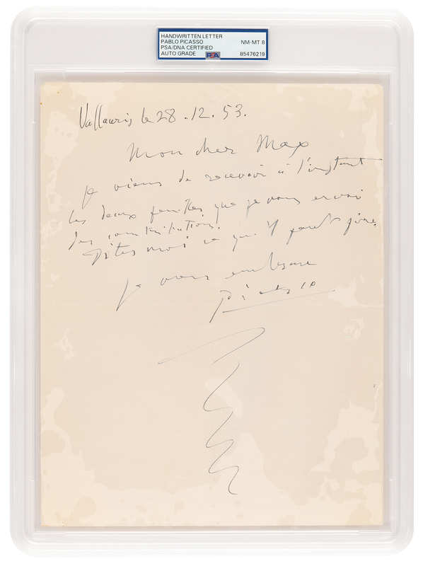 Lot 293 Pablo Picasso Autograph Letter Signed - PSA NM-MT 8