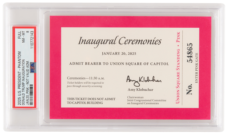 Lot 94 Donald Trump 'Phantom' Pass to 2025 Inauguration - PSA NM-MT 8