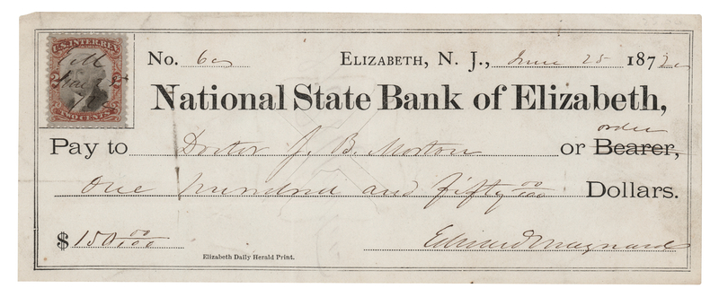 Lot 197 Edward Maynard Signed Check