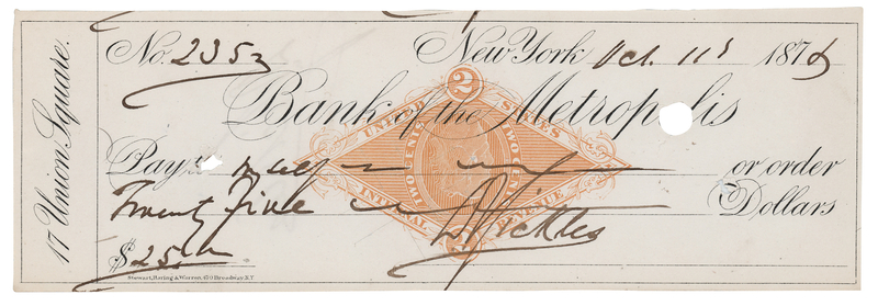 Lot 278 Daniel Sickles Twice-Signed Check