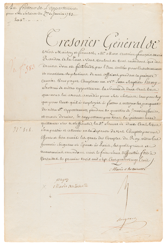 Lot 104 Marie Antoinette Document Signed, Paying for Maintenance of Parquet Floors