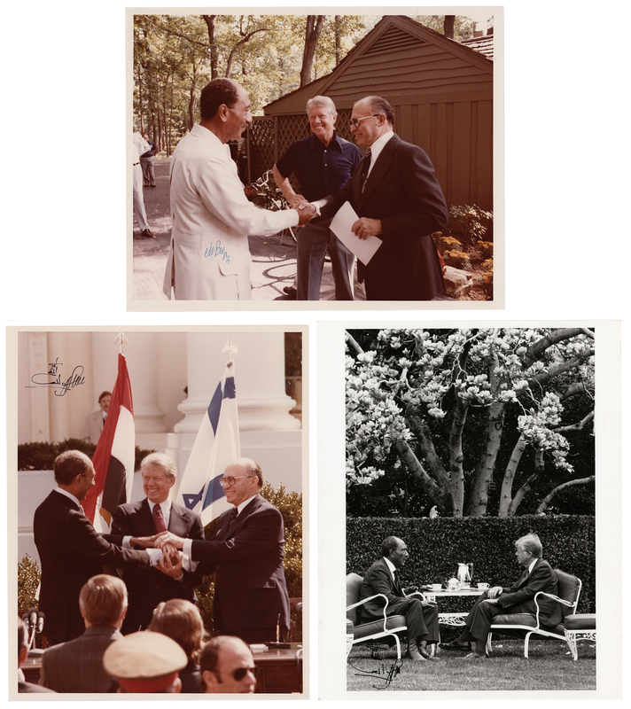 Lot 223 Anwar Sadat and Menachem Begin (3) Signed Photographs