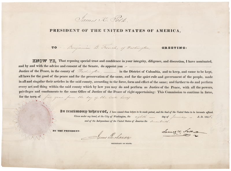Lot 5 James K. Polk and James Buchanan Document Signed as President and Secretary of State