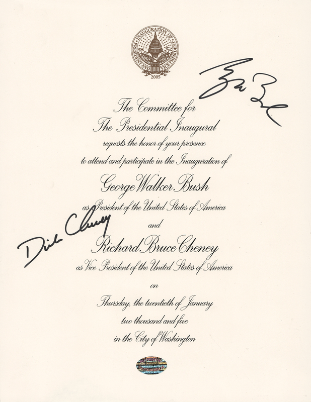 Lot 29 George W. Bush and Dick Cheney Signed 2005 Inauguration Invitation