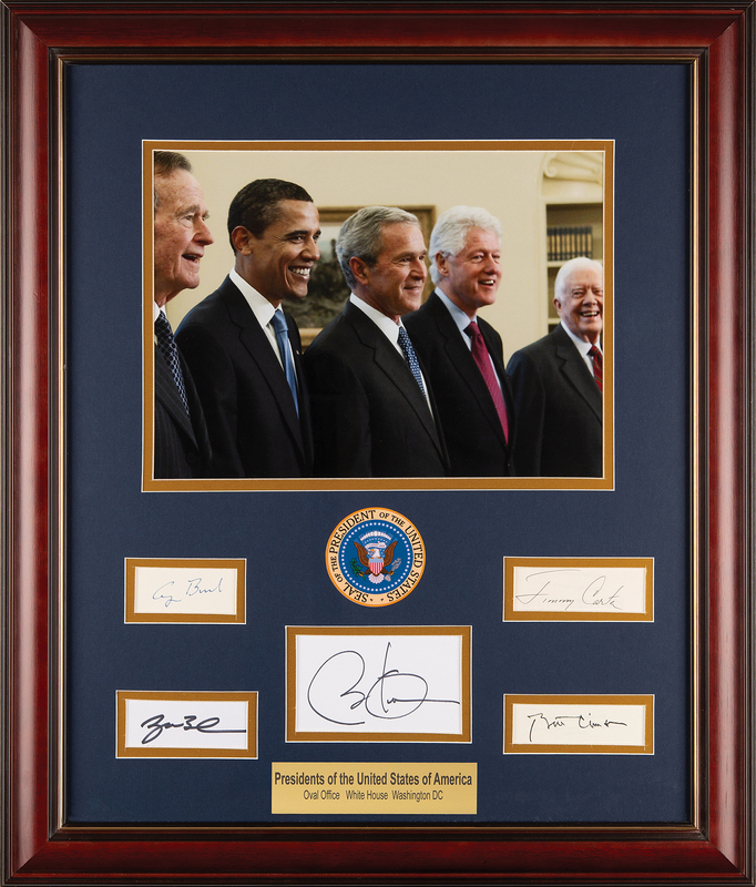 Lot 41 Five Presidents Signature Display - Carter, Bush, Clinton, Bush, and Obama