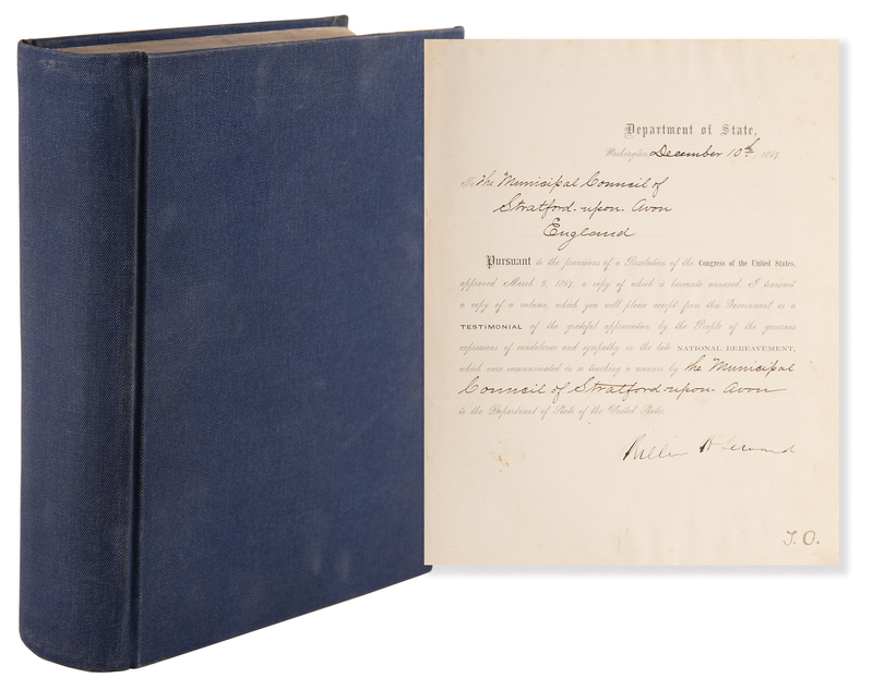 Lot 10 William H. Seward Signed Resolution of Congress: Presenting a Volume Commemorating Condolences Received in the Wake of the Assassination of Abraham Lincoln
