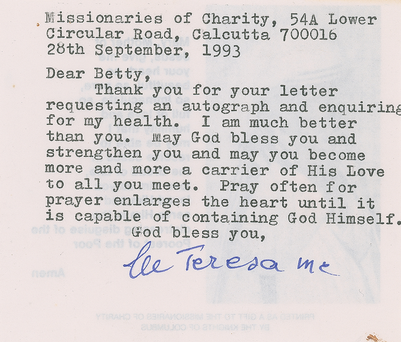 Lot 204 Mother Teresa Typed Letter Signed