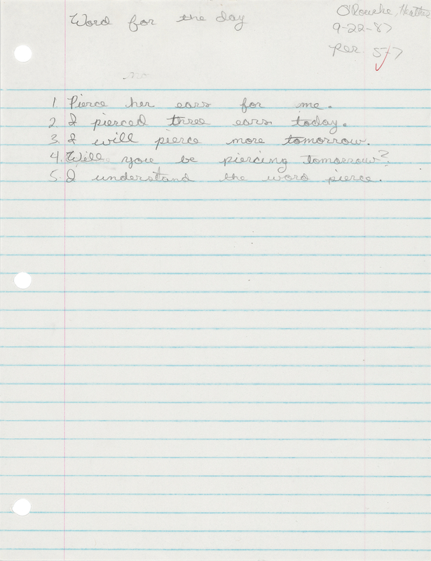 Lot 589 Heather O'Rourke Signed Handwritten School Assignment