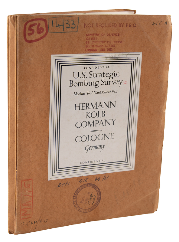 Lot 281 WWII: U.S. Strategic Bombing Survey Manual - ‘Machine Tool Plant Report No. 1' (Hermann Kolb Company, Cologne, Germany)